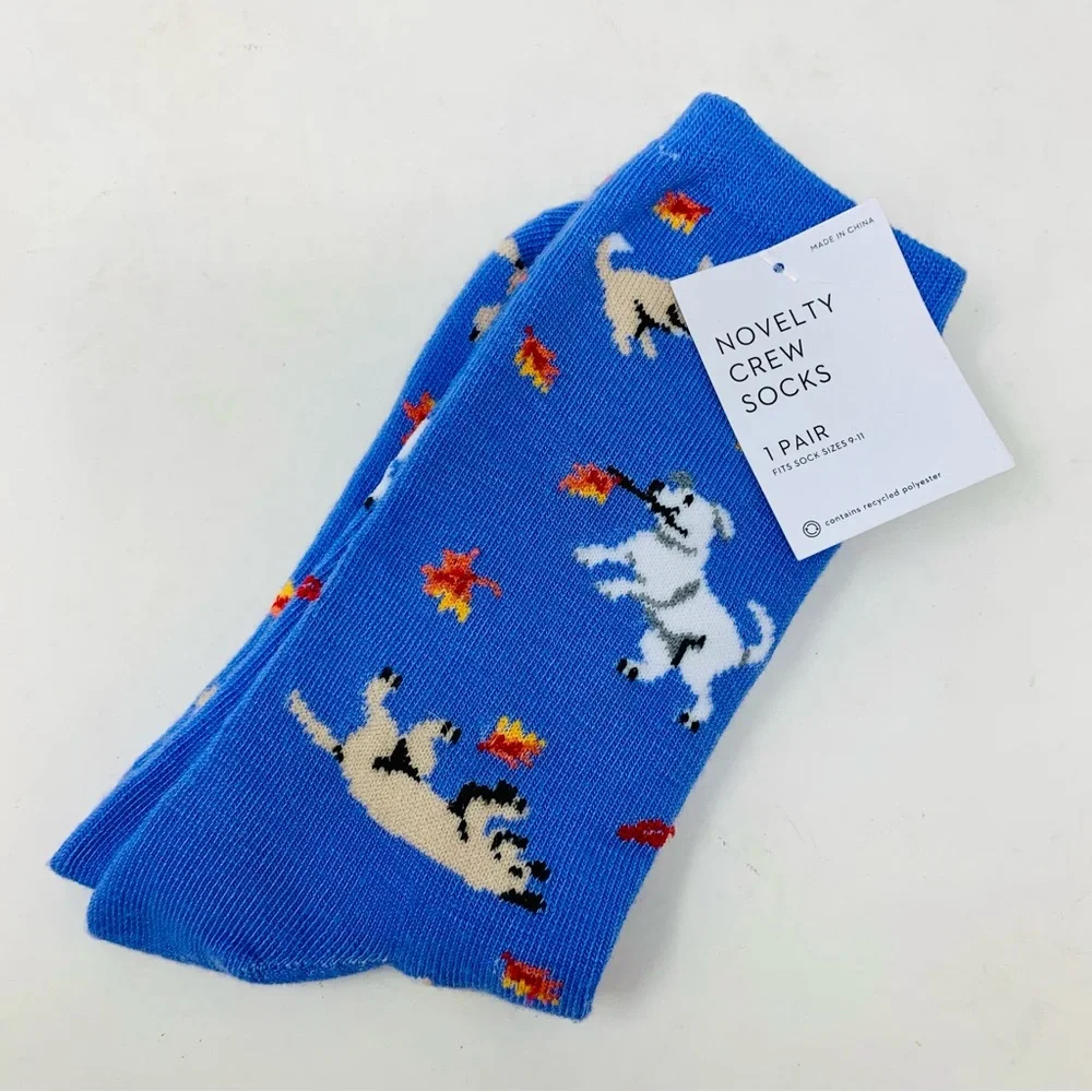 Novelty Crew Socks Dog Print Womens Size 9-11
